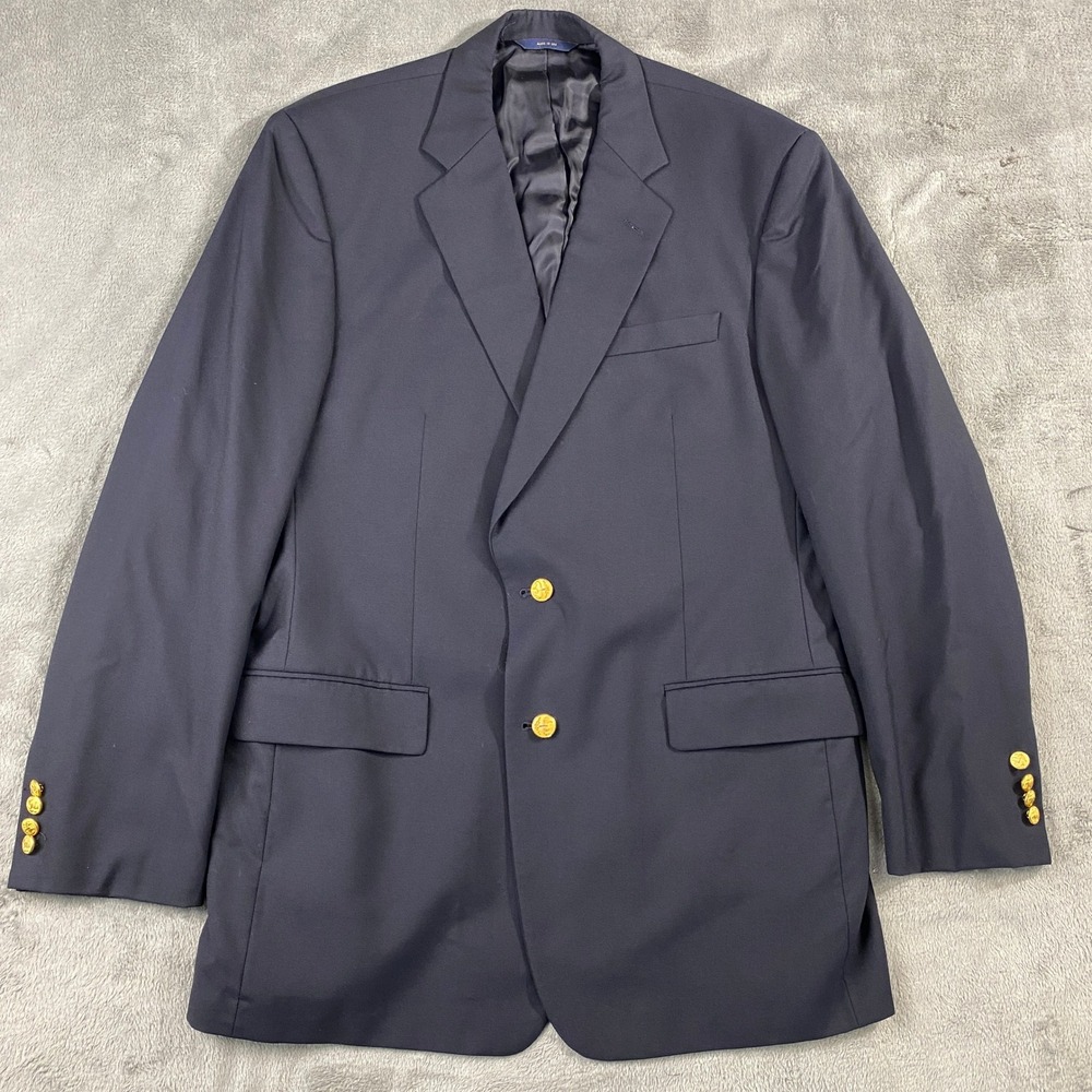 Brooks Brothers Blazer Mens 44L Navy Brooksease Loro Piana Wool Gold Button Coat